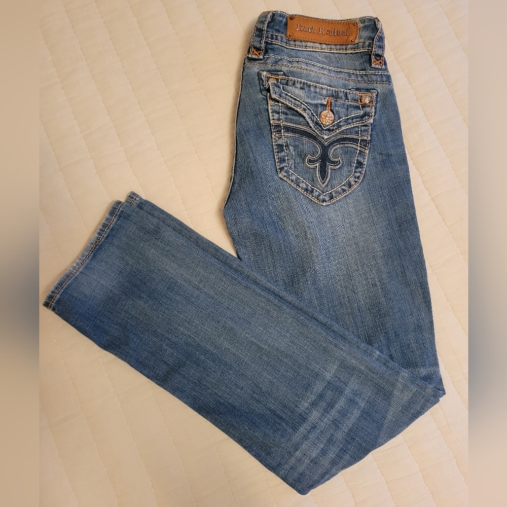 ROCK REVIVAL JEANS Womens Jen Straight Size 29. Blue denim